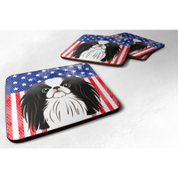 "Caroline's Treasures BB2160FC American Flag And Japanese Chin Foam Coaster (Set of 4), 3.5"", Multicolor"