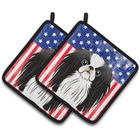 "Caroline's Treasures American Flag & Japanese Chin Pair of Pot Holders BB2160PTHD, 7.5HX7.5W, Multicolor"