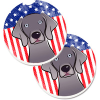 "Caroline's Treasures American Flag & Weimaraner Set of 2 Cup Holder Car Coasters BB2161CARC, 2.56, Multicolor"