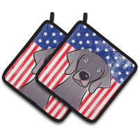 "Caroline's Treasures American Flag & Weimaraner Pair of Pot Holders BB2161PTHD, 7.5HX7.5W, Multicolor"