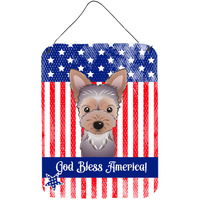 "Caroline's Treasures God Bless American Flag with Yorkie Puppy Wall or Door Hanging Prints BB2162DS1216, 16HX12W, Multicolor"