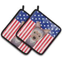 "Caroline's Treasures American Flag & Yorkie Puppy Pair of Pot Holders BB2162PTHD, 7.5HX7.5W, Multicolor"