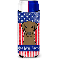 "Caroline's Treasures BB2163MUK ""God Bless American Flag with Wirehaired Dachshund Michelob Ultra Koozies for Slim Cans, Multicolor"
