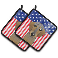 "Caroline's Treasures American Flag & Wirehaired Dachshund Pair of Pot Holders BB2163PTHD, 7.5HX7.5W, Multicolor"