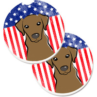 "Caroline's Treasures American Flag & Chocolate Labrador Set of 2 Cup Holder Car Coasters BB2164CARC, 2.56, Multicolor"