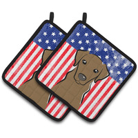 "Caroline's Treasures American Flag & Chocolate Labrador Pair of Pot Holders BB2164PTHD, 7.5HX7.5W, Multicolor"