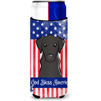 "Caroline's Treasures BB2165MUK ""God Bless American Flag with Black Labrador Michelob Ultra Koozies for Slim Cans, Multicolor"
