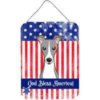 "Caroline's Treasures God Bless American Flag with Italian Greyhound Wall or Door Hanging Prints BB2166DS1216, 16HX12W, Multicolor"