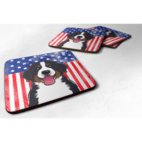 "Caroline's Treasures BB2167FC American Flag And Bernese Mountain Dog Foam Coaster (Set of 4), 3.5"", Multicolor"