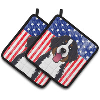 "Caroline's Treasures American Flag & Bernese Mountain Dog Pair of Pot Holders BB2167PTHD, 7.5HX7.5W, Multicolor"