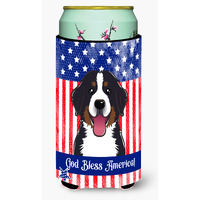 "Caroline's Treasures BB2167TBC ""God Bless American Flag with Bernese Mountain Dog"" Tall Boy Hugger Koozie, Multicolor"