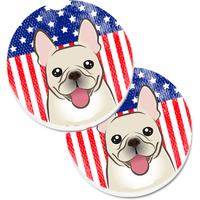 "Caroline's Treasures American Flag & French Bulldog Set of 2 Cup Holder Car Coasters BB2168CARC, 2.56, Multicolor"