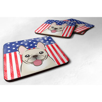 "Caroline's Treasures BB2168FC American Flag And French Bulldog Foam Coaster (Set of 4), 3.5"", Multicolor"