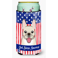 "Caroline's Treasures BB2168TBC ""God Bless American Flag with French Bulldog"" Tall Boy Hugger Koozie, Multicolor"