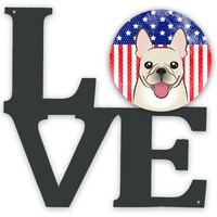 "Caroline's Treasures American Flag and French Bulldog Metal Artwork Love wall-decor, Multicolor"