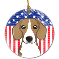 "Caroline's Treasures American Flag and Beagle Ceramic Ornament, Multicolor"