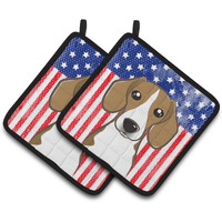"Caroline's Treasures American Flag & Beagle Pair of Pot Holders BB2169PTHD, 7.5HX7.5W, Multicolor"