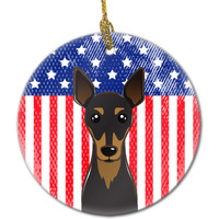 "Caroline's Treasures American Flag and Min Pin Ceramic Ornament, Multicolor"