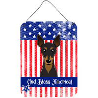 "Caroline's Treasures God Bless American Flag with Min Pin Wall or Door Hanging Prints BB2170DS1216, 16HX12W, Multicolor"