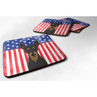 "Caroline's Treasures BB2170FC American Flag And Min Pin Foam Coaster (Set of 4), 3.5"", Multicolor"