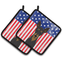 "Caroline's Treasures American Flag & Min Pin Pair of Pot Holders BB2170PTHD, 7.5HX7.5W, Multicolor"