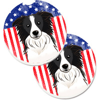 "Caroline's Treasures American Flag & Border Collie Set of 2 Cup Holder Car Coasters BB2171CARC, 2.56, Multicolor"