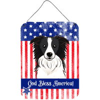 "Caroline's Treasures God Bless American Flag with Border Collie Wall or Door Hanging Prints BB2171DS1216, 16HX12W, Multicolor"