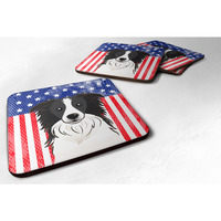 "Caroline's Treasures BB2171FC American Flag And Border Collie Foam Coaster (Set of 4), 3.5"", Multicolor"