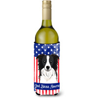 "Caroline's Treasures BB2171LITERK ""God Bless American Flag with Border Collie"" Wine Bottle Hugger Koozie, 750ml, Multicolor"