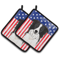 "Caroline's Treasures American Flag & Border Collie Pair of Pot Holders BB2171PTHD, 7.5HX7.5W, Multicolor"