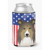 "Caroline's Treasures BB2172CC American Flag And Sheltie Can Or Bottle Hugger, Multicolor"
