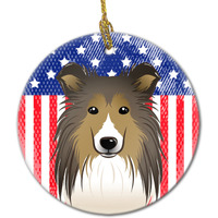 "Caroline's Treasures American Flag and Sheltie Ceramic Ornament, Multicolor"
