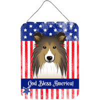 "Caroline's Treasures God Bless American Flag with Sheltie Wall or Door Hanging Prints BB2172DS1216, 16HX12W, Multicolor"