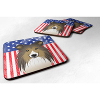 "Caroline's Treasures BB2172FC American Flag And Sheltie Foam Coaster (Set of 4), 3.5"", Multicolor"