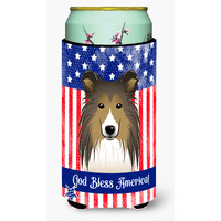 "Caroline's Treasures BB2172TBC ""God Bless American Flag with Sheltie"" Tall Boy Hugger Koozie, Multicolor"