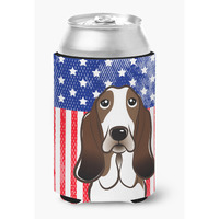 "Caroline's Treasures BB2173CC American Flag And Basset Hound Can Or Bottle Hugger, Multicolor"