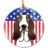 Caroline's Treasures American Flag Basset Hound Ceramic Ornament