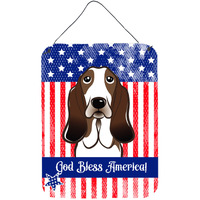 "Caroline's Treasures God Bless American Flag with Basset Hound Wall or Door Hanging Prints BB2173DS1216, 16HX12W, Multicolor"