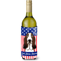 "Caroline's Treasures BB2173LITERK ""God Bless American Flag with Basset Hound"" Wine Bottle Hugger Koozie, 750ml, Multicolor"