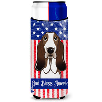 "Caroline's Treasures BB2173MUK ""God Bless American Flag with Basset Hound Michelob Ultra Koozies for Slim Cans, Multicolor"