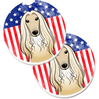 "Caroline's Treasures American Flag & Afghan Hound Set of 2 Cup Holder Car Coasters BB2174CARC, 2.56, Multicolor"