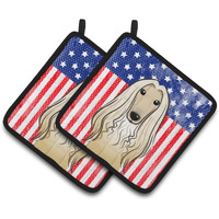 "Caroline's Treasures American Flag & Afghan Hound Pair of Pot Holders BB2174PTHD, 7.5HX7.5W, Multicolor"