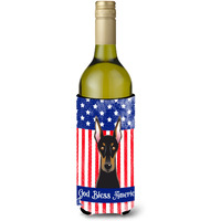 "Caroline's Treasures BB2175LITERK ""God Bless American Flag with Doberman"" Wine Bottle Hugger Koozie, 750ml, Multicolor"