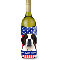 "Caroline's Treasures BB2176LITERK ""God Bless American Flag with Saint Bernard"" Wine Bottle Hugger Koozie, 750ml, Multicolor"