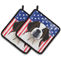 "Caroline's Treasures American Flag & Saint Bernard Pair of Pot Holders BB2176PTHD, 7.5HX7.5W, Multicolor"