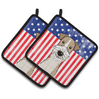 "Caroline's Treasures American Flag & Wire Haired Fox Terrier Pair of Pot Holders BB2177PTHD, 7.5HX7.5W, Multicolor"