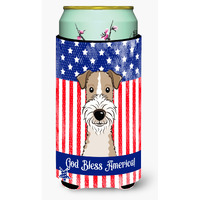 "Caroline's Treasures BB2177TBC ""God Bless American Flag with Wire Haired Fox Terrier"" Tall Boy Hugger Koozie, Multicolor"