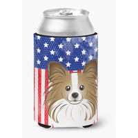 "Caroline's Treasures BB2178CC American Flag And Papillion Can Or Bottle Hugger, Multicolor"