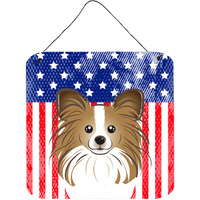 "Caroline's Treasures American Flag and Papillon Door Hanging Prints wall-decor, Multicolor"