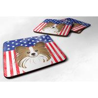 "Caroline's Treasures BB2178FC American Flag And Papillion Foam Coaster (Set of 4), 3.5"", Multicolor"